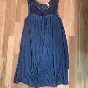 KAKTUS Sleeveless Knee-Length Casual Blue Dress w/ Embroidered Top Women’s S